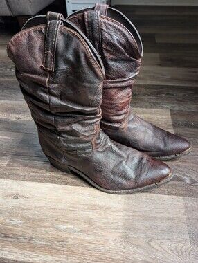 Vintage 80s Dingo Brown Leather Slouch Cowboy Boots Men’s *11 D Metal Toe